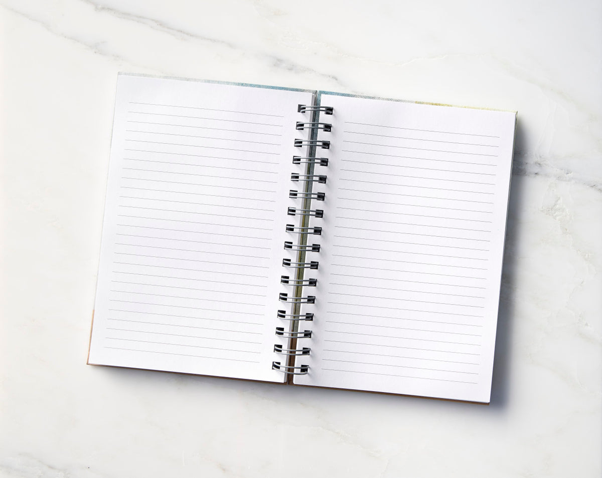 Inside view: inside spread of notebook, showing lined text-weight pages