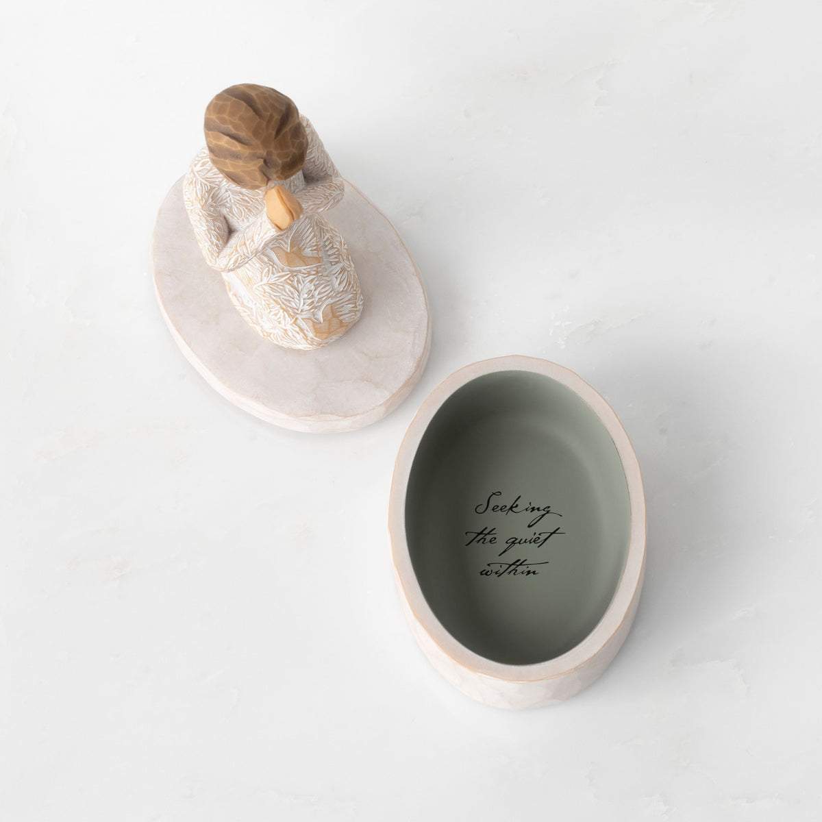Inside view: open box with detached lid: showing sentiment in box base